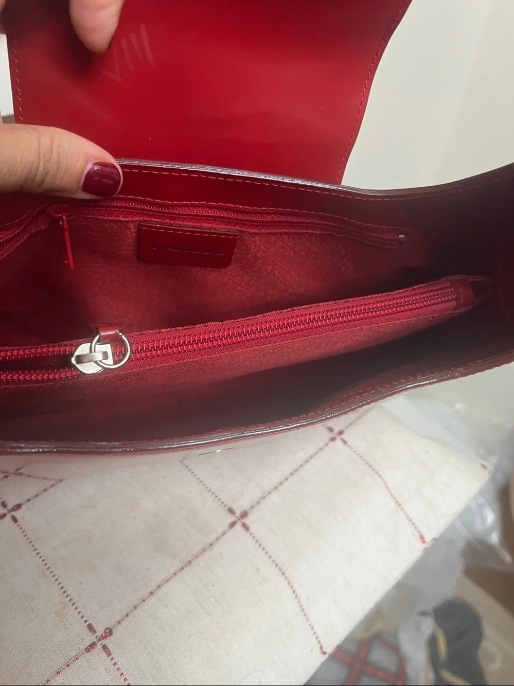 Red Leather medium structured Lancel Shoulder Bag